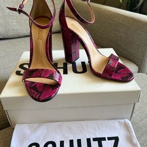 SCHUTZ Fuchsia Snake Print Heels